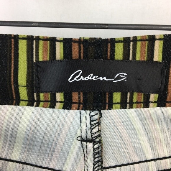 Arden B Green & Black Striped Velvet Soft Retro Flair Trouser Pants 8 - Picture 8 of 9